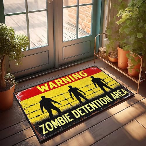 Türmatte Zombie-Haftbereich Warnschild Fußmatte Männerhöhle Zubehör Frühling Veranda Dekor (50 x 80 cm) von CDSS