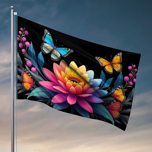 Vintage-Dekoration, bunte Blumen und Schmetterlinge in der Natur, Flagge, Mann, Cabe, Dekoration, Deck-Dekoration (152 x 244 cm) von CDSS