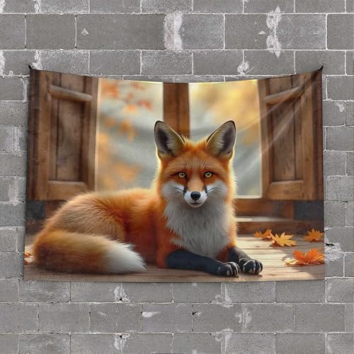 Wandbehang mit Männerhöhle und Fuchs am Fenster, für den Außenbereich, Bardekoration, ästhetische Raumdekoration (75 x 100 cm) von CDSS
