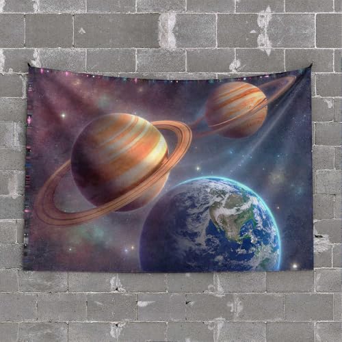 Wandteppich "Man Cave, Bar, Exploring The Planets", Saturn, Jupiter und Erde im Weltraum, für den Außenbereich, Bardekoration, ästhetische Raumdekoration (75 x 100 cm) von CDSS