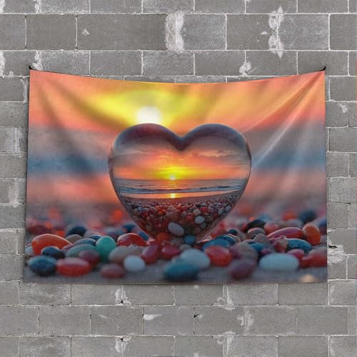 Wandteppiche, Raumdekoration, herzförmig, Glas, Spiegelung des Sonnenuntergangs, Bar, Männerhöhle, ästhetischer Wandteppich (75 x 100 cm) von CDSS
