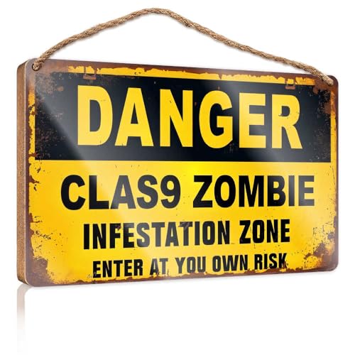 Wood For Crafts Schilder, Klasse 9, Zombie-Befallszone, Warnschild, lustige Dekoration für Zuhause, hängende Türschild, Plakette (15 x 28 cm) von CDSS