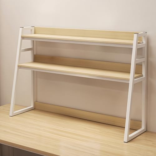 CDULOKLB Doppelstöckiges Bücherregal für den Schreibtisch, Aufbewahrungsregal aus Holz mit Metallrahmen – ideal für Zuhause, Wohnheim oder Arbeitszimmer White 55cm von CDULOKLB