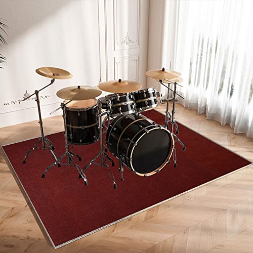 CDVR Schlagzeugteppich 140 x 100 cm Drum Teppich, Schallschutz Teppichmatte, rutschfeste Schallschutzmatte Trommelmatte, Schallschutzteppich Für Bassdrum-Snare für Instrumente Teppich, Rot von CDVR