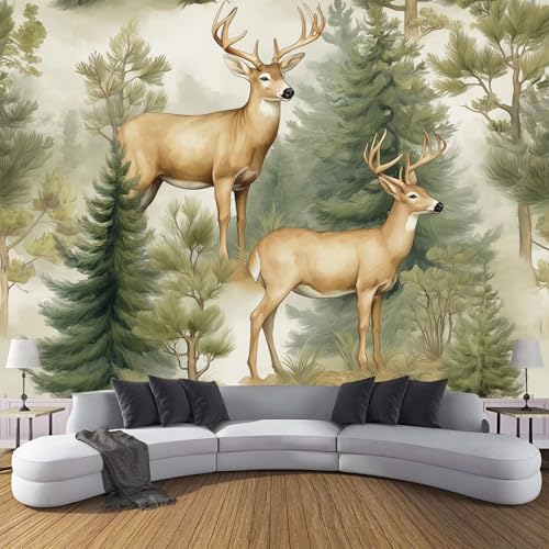 CDXNORA 3D-Aquarell Panorama-Tapete aus Seide,300×210 cm,Waldhirsch große Wandbilder, Poster, Panorama-Wandteppich für Wohnzimmer, Erwachsene, Kinderzimmer Dekoration,Beige von CDXNORA