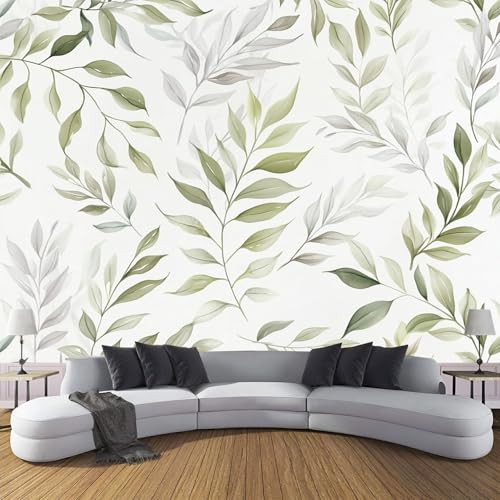 CDXNORA 3D-Aquarellpflanzen Panorama-Tapete aus Seide,400×280 cm,Olivenblatt große Wandbilder, Poster, Panorama-Wandteppich für Wohnzimmer, Erwachsene, Kinderzimmer Dekoration,Olivgrün von CDXNORA