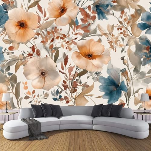 CDXNORA 3D-Aquarellpflanzen Panorama-Tapete aus Seide,400×280 cm,Pfirsichblüten große Wandbilder, Poster, Panorama-Wandteppich für Wohnzimmer, Erwachsene, Kinderzimmer Dekoration,Creme von CDXNORA