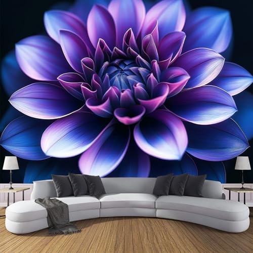 CDXNORA 3D Blumen Seidentapete Panorama,350×256cm Exotische Dahlie große Wandbilder XXL Poster für Wohnzimmer, Erwachsene, Kinderzimmer, Arbeitszimmer, Dekoration, Dunkelviolett von CDXNORA