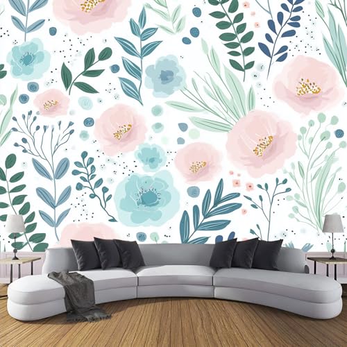 CDXNORA 3D-Böhmische Pflanzen Panorama-Tapete aus Seide,400×280 cm,Wildblumen große Wandbilder, Poster, Panorama-Wandteppich für Wohnzimmer, Erwachsene, Kinderzimmer Dekoration,Rosa Grün von CDXNORA
