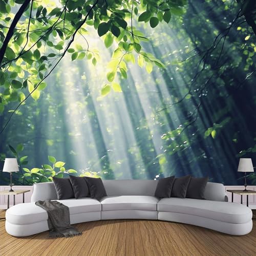 CDXNORA 3D Dichter Wald Seidentapete Panorama,350×256cm Sonnige Bäume große Wandbilder XXL Poster für Wohnzimmer, Erwachsene, Kinderzimmer, Arbeitszimmer, Dekoration, Dunkelgrün von CDXNORA