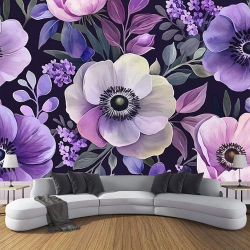 CDXNORA 3D Fantasieblumen Seidentapete Panorama,350×256cm Anemone Lavendel große Wandbilder XXL Poster für Wohnzimmer, Erwachsene, Kinderzimmer, Arbeitszimmer, Dekoration, Lila von CDXNORA