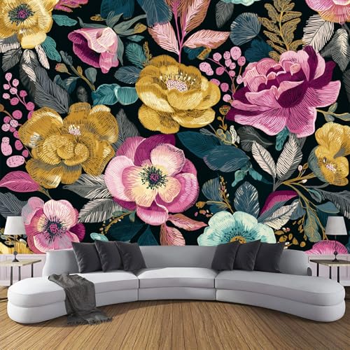 CDXNORA 3D-Kunstblumen Panorama-Tapete aus Seide,150×105 cm,Farbige Blumen große Wandbilder, Poster, Panorama-Wandteppich für Wohnzimmer, Erwachsene, Kinderzimmer Dekoration,Bunt von CDXNORA