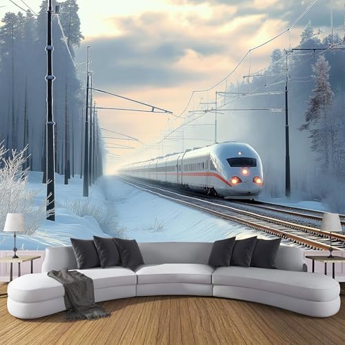 CDXNORA 3D Natürliche Landschaft Seidentapete Panorama,350×256cm Hochgeschwindigkeitszüge große Wandbilder XXL Poster für Wohnzimmer, Erwachsene, Kinderzimmer, Arbeitszimmer, Dekoration, Weiß von CDXNORA