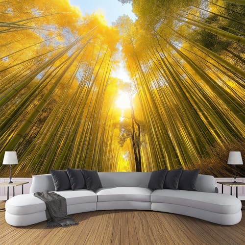 CDXNORA 3D Natürliche Landschaft Seidentapete Panorama,350×256cm Sonnenscheinwald große Wandbilder XXL Poster für Wohnzimmer, Erwachsene, Kinderzimmer, Arbeitszimmer, Dekoration, Gelb von CDXNORA