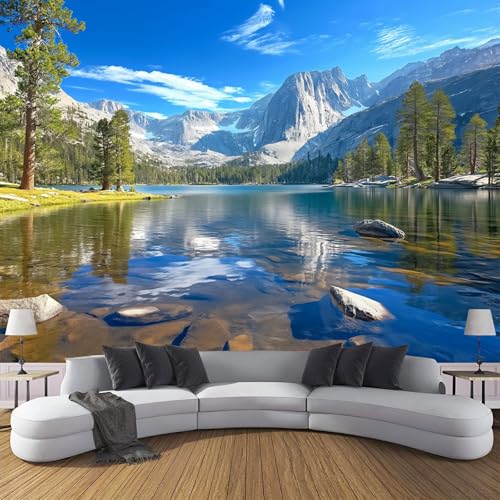 CDXNORA 3D Natürliche Schönheit Seidentapete Panorama,350×256cm Kiefern Am See große Wandbilder XXL Poster für Wohnzimmer, Erwachsene, Kinderzimmer, Arbeitszimmer, Dekoration, Blaugrün von CDXNORA