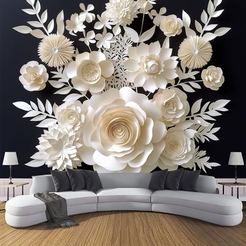 CDXNORA 3D Papierblumenkunst Seidentapete Panorama,350×256cm Rosen-Dahlie große Wandbilder XXL Poster für Wohnzimmer, Erwachsene, Kinderzimmer, Arbeitszimmer, Dekoration, Schwarz Weiß von CDXNORA