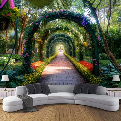 CDXNORA 3D Parklandschaft Seidentapete Panorama,350×256cm Blumenbogen große Wandbilder XXL Poster für Wohnzimmer, Erwachsene, Kinderzimmer, Arbeitszimmer, Dekoration, Grün von CDXNORA