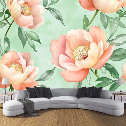CDXNORA 3D Pastoralstil Seidentapete Panorama,350×256cm Aquarell Pfingstrosenblätter große Wandbilder XXL Poster für Wohnzimmer, Erwachsene, Kinderzimmer, Arbeitszimmer, Dekoration, Grün von CDXNORA