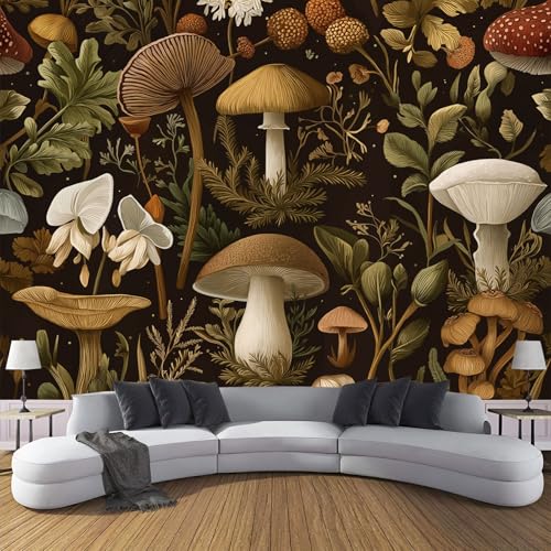 CDXNORA 3D-Pflanzenillustration Panorama-Tapete aus Seide,200×140 cm,Pilz große Wandbilder, Poster, Panorama-Wandteppich für Wohnzimmer, Erwachsene, Kinderzimmer Dekoration,Braun von CDXNORA