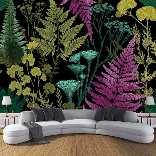CDXNORA 3D-Retro-Pflanzen Panorama-Tapete aus Seide,350×256 cm,Farn große Wandbilder, Poster, Panorama-Wandteppich für Wohnzimmer, Erwachsene, Kinderzimmer Dekoration,Schwarz von CDXNORA