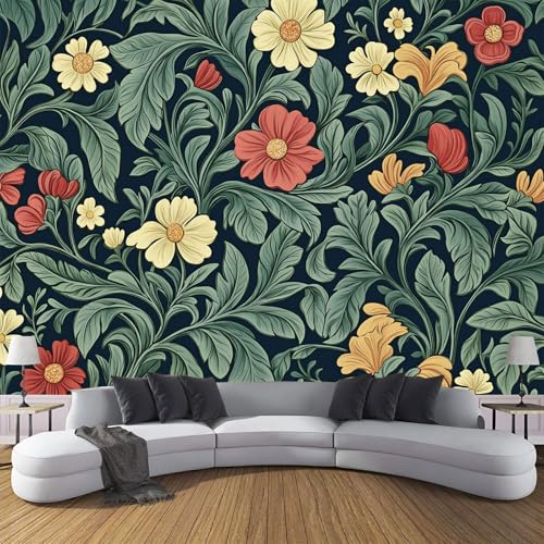 CDXNORA 3D Schöne Blumen Seidentapete Panorama,350×256cm Blätter Und Blüten große Wandbilder XXL Poster für Wohnzimmer, Erwachsene, Kinderzimmer, Arbeitszimmer, Dekoration, Dunkelgrün von CDXNORA