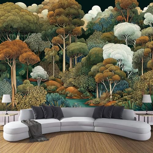 CDXNORA 3D-Waldlandschaft Panorama-Tapete aus Seide,300×210 cm,Bäume Und Sträucher große Wandbilder, Poster, Panorama-Wandteppich für Wohnzimmer, Erwachsene, Kinderzimmer Dekoration,Grün von CDXNORA