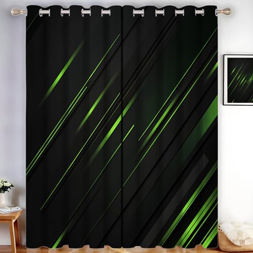 CDXNORA Abstrakt Verdunkelungsvorhänge - Grüne Linien Gardinen Deko Ösenvorhang Dekoschal Dekogardinen für Schlafzimmer Wohnzimmer H245 x B140 cm (2er Pack),Schwarz von CDXNORA
