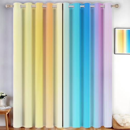 CDXNORA Abstrakt Verdunkelungsvorhang - Vorhang Blickdicht mit Ösen,Blauer Und Gelber Farbverlauf Thermovorhang für Wohnzimmer Schlafzimmer,H280 x B140 cm (2er Pack) von CDXNORA