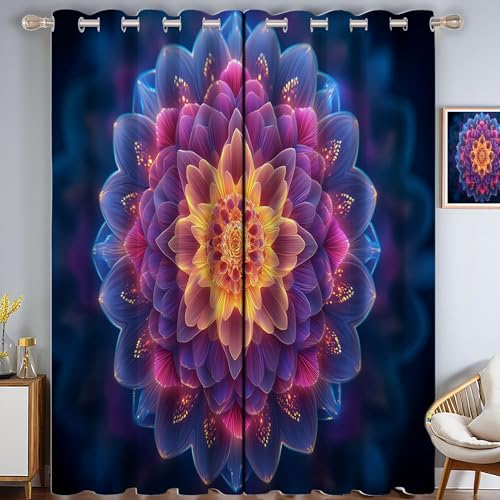 CDXNORA Blau Und Schwarz Verdunkelungsvorhang H280 x B140 cm (2er Pack) - Traum Blickdichte Gardine mit Ösen,für Wohnzimmer Schlafzimmer Thermogardine Wärmeisolierung,Stechapfelblüte von CDXNORA