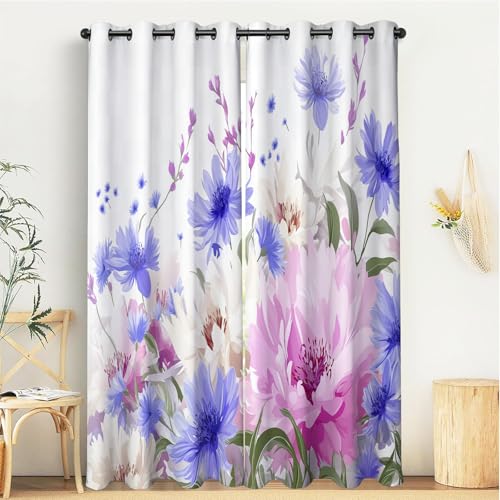CDXNORA Blickdichte Vorhänge Mit Ösen Gardinen 2Er Set - Aquarellpflanzen Verdunkelungsvorhang Ösenvorhang Für Schlafzimmer Wohnzimmer,Rosa Und Lila Pfingstrosen, H200 X B140 cm (2Er Pack) von CDXNORA