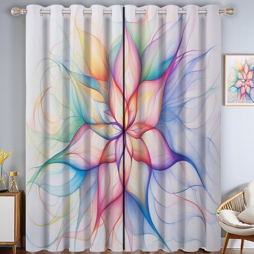 CDXNORA Buntstiftzeichnung Verdunkelungsvorhänge mit Ösen für Schlafzimmer H280 x B140 cm (2er Pack) Wohnzimmer Blickdicht Thermo Hitzeschutz Vorhänge,Abstrakte Blumen von CDXNORA