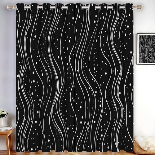 CDXNORA Geometrie Verdunkelungsvorhänge - Linienwellenmuster Gardinen Deko Ösenvorhang Dekoschal Dekogardinen für Schlafzimmer Wohnzimmer H245 x B140 cm (2er Pack),Schwarz Und Weiß von CDXNORA