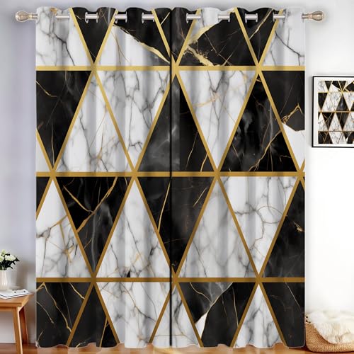 CDXNORA Geometrie Verdunkelungsvorhänge - Schwarz-Weißer Diamantmarmor Gardinen Deko Ösenvorhang Dekoschal Dekogardinen für Schlafzimmer Wohnzimmer H175 x B140 cm (2er Pack), von CDXNORA
