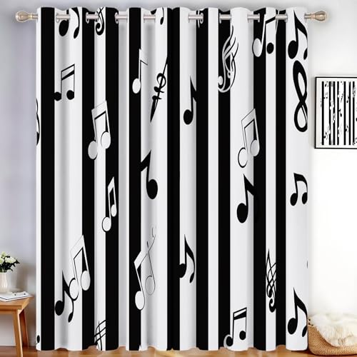 CDXNORA Mode Textur Verdunkelungsvorhänge - Gestreifte Schwarz-Weiße Musiknoten Gardinen Deko Ösenvorhang Dekoschal Dekogardinen für Schlafzimmer Wohnzimmer H200 x B140 cm (2er Pack), von CDXNORA