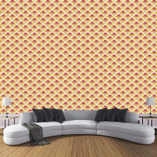 CDXNORA Seidentapeten Gelb 400×280cm Geometrie Tapete Wandtapete Wanddeko Fächerförmige Blüten Mustertapete Wand Dekoration Wohnzimmer Schlafzimmer Büro Flur von CDXNORA