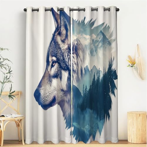 CDXNORA Tierwelt Vorhänge - Gardinen Grauer Wolf-Schneeberg Fensterbehandlungen Für Wohnzimmer Schlafzimmer Dekor,H200 X B140 cm (2Er Pack), Geeignet Für Balkon, Schlafzimmer von CDXNORA