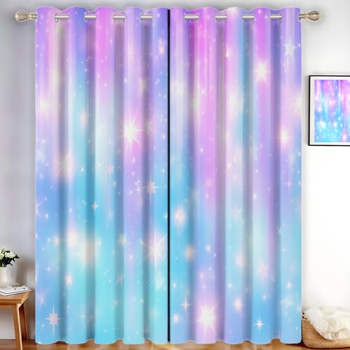 CDXNORA Traum Verdunkelungsvorhänge - Regenbogenpunkte Gardinen Deko Ösenvorhang Dekoschal Dekogardinen für Schlafzimmer Wohnzimmer H200 x B140 cm (2er Pack),Blaues Pulver von CDXNORA