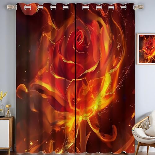 CDXNORA Traum Verdunkelungsvorhänge mit Ösen für Schlafzimmer H280 x B140 cm (2er Pack) Orange Farbe Wohnzimmer Blickdicht Thermo Hitzeschutz Vorhänge,Flammenrose von CDXNORA