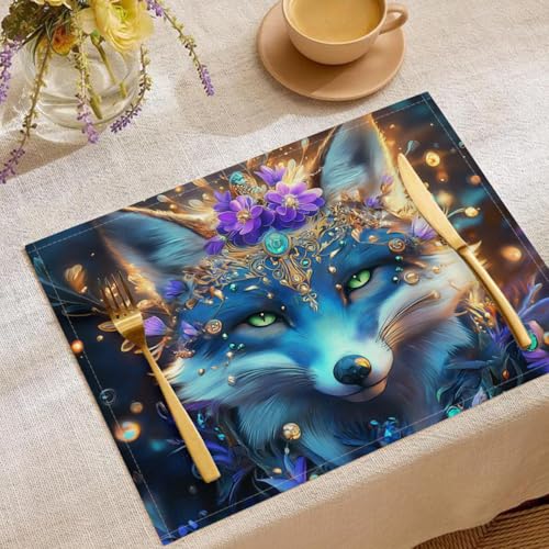 Elegante Tiere Platzdeckchen Abwaschbar 4er Set Blumenmauerwerk Schmetterling Baumwolle Leinen Platzset für Zuhause Küche Restaurant und Hotel, Blau Hitzebeständig rutschfest Tischsets 30×45 cm von CDXNORA