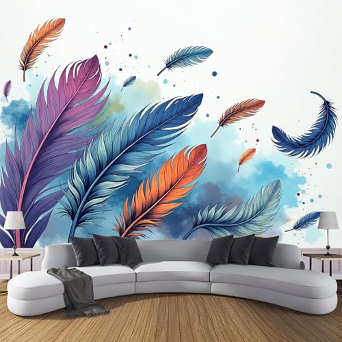 Fototapete 350×256 cm - Aquarell Foto Tapete Schlafzimmer Wohnzimmer Blau Lila Orange Seidetapete XXL Wandtapete Motivtapeten Bildtapete 3d Effekt Wand Dekoration - Bunte Federn Fototapete 350×256 cm - Aquarell Foto Tapete Schlafzimmer Wohnzimmer Blau Lila Orange Seidetapete XXL Wandtapete Motivtapeten Bildtapete 3d Effekt Wand Dekoration - Bunte Federn von CDXNORA