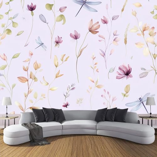 Fototapete 350×256 cm - Aquarellpflanzen Foto Tapete Schlafzimmer Wohnzimmer Hellviolett Seidetapete XXL Wandtapete Motivtapeten Bildtapete 3d Effekt Wand Dekoration - Wildblumenlibelle Fototapete 350×256 cm - Aquarellpflanzen Foto Tapete Schlafzimmer Wohnzimmer Hellviolett Seidetapete XXL Wandtapete Motivtapeten Bildtapete 3d Effekt Wand Dekoration - Wildblumenlibelle von CDXNORA