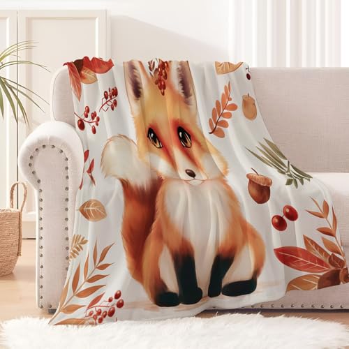 Kuscheldecke 220X240Cm - Tiere Flauschig Decke Fleecedecke Sofadecke, Flanell Sofa Überwurfdecke, Wohndecke Warm Aus Mikrofaser Süßes Fuchsblatt von CDXNORA