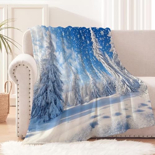 Kuscheldecke Flauschi - 3D Gedruckte Flanell Fleecedecke Winterlandschaft Mit Schneeflocken Muster Weiche Und Warme Wohndecke, Weihnachten Decke Als Sofadecke, 130X150Cm Tagesdecke Wolldecke Für Ki von CDXNORA