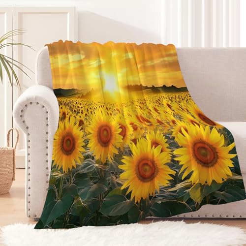 Plüsch Kuscheldecke - Blumen Flauschig Decke Sonnenblumen Bei Sonnenuntergang Flanell Kuschelige Fuzzy Decken Warme Kuscheldecke Für Couch Bett 220X240Cm von CDXNORA