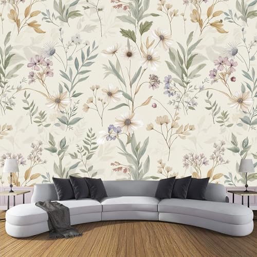 Retro-Pflanzen Seide Fototapete 400×280 cm,Wildblumen Und Blätter Fototapete Schlafzimmer Wohnzimmer Moderne Seide Tapete XXL Creme Wandtapete Bildtapete Wand Dekoration Retro-Pflanzen Seide Fototapete 400×280 cm,Wildblumen Und Blätter Fototapete Schlafzimmer Wohnzimmer Moderne Seide Tapete XXL Creme Wandtapete Bildtapete Wand Dekoration von CDXNORA