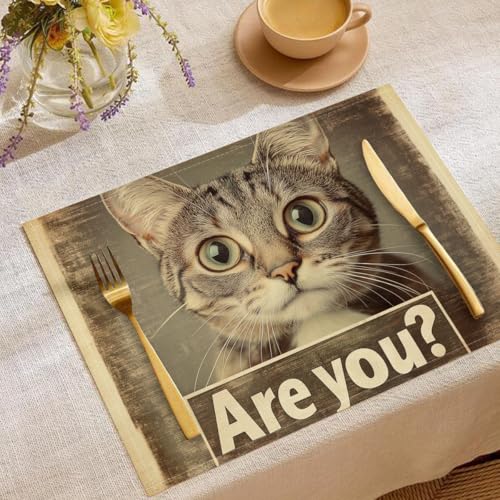 Retro-Tiere Platzdeckchen Abwaschbar 4er Set Katze Baumwolle Leinen Platzset für Zuhause Küche Restaurant und Hotel, Braun Hitzebeständig rutschfest Tischsets 30×45 cm Retro-Tiere Platzdeckchen Abwaschbar 4er Set Katze Baumwolle Leinen Platzset für Zuhause Küche Restaurant und Hotel, Braun Hitzebeständig rutschfest Tischsets 30×45 cm von CDXNORA