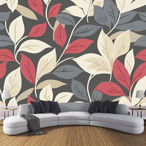 Seidentapeten Anlage 350×256cm - Grau Fototapete Schlafzimmer Wohnzimmer Moderne Seidentapeten XXL Wandtapete Rot-Beige Blätter Motivtapeten Bildtapete 3d Effekt Wand Dekoration Seidentapeten Anlage 350×256cm - Grau Fototapete Schlafzimmer Wohnzimmer Moderne Seidentapeten XXL Wandtapete Rot-Beige Blätter Motivtapeten Bildtapete 3d Effekt Wand Dekoration von CDXNORA