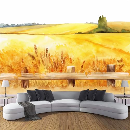 Seidentapeten Aquarelllandschaft 300×210cm - Gelb Fototapete Schlafzimmer Wohnzimmer Moderne Seidentapeten XXL Wandtapete Grünlandweizenfeld Motivtapeten Bildtapete 3d Effekt Wand Dekoration Seidentapeten Aquarelllandschaft 300×210cm - Gelb Fototapete Schlafzimmer Wohnzimmer Moderne Seidentapeten XXL Wandtapete Grünlandweizenfeld Motivtapeten Bildtapete 3d Effekt Wand Dekoration von CDXNORA