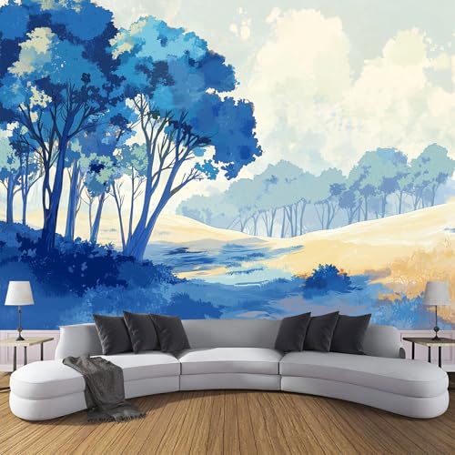 Seidentapeten Aquarelllandschaft 350×256cm - Blau Fototapete Schlafzimmer Wohnzimmer Moderne Seidentapeten XXL Wandtapete Blaue Bäume Motivtapeten Bildtapete 3d Effekt Wand Dekoration Seidentapeten Aquarelllandschaft 350×256cm - Blau Fototapete Schlafzimmer Wohnzimmer Moderne Seidentapeten XXL Wandtapete Blaue Bäume Motivtapeten Bildtapete 3d Effekt Wand Dekoration von CDXNORA
