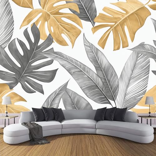 Seidentapeten Tropische Pflanzen 350×256cm - Goldenes Grau Fototapete Schlafzimmer Wohnzimmer Moderne Seidentapeten XXL Wandtapete Bananenpalmenblätter Bildtapete 3d Effekt Wand Dekoration Seidentapeten Tropische Pflanzen 350×256cm - Goldenes Grau Fototapete Schlafzimmer Wohnzimmer Moderne Seidentapeten XXL Wandtapete Bananenpalmenblätter Bildtapete 3d Effekt Wand Dekoration von CDXNORA